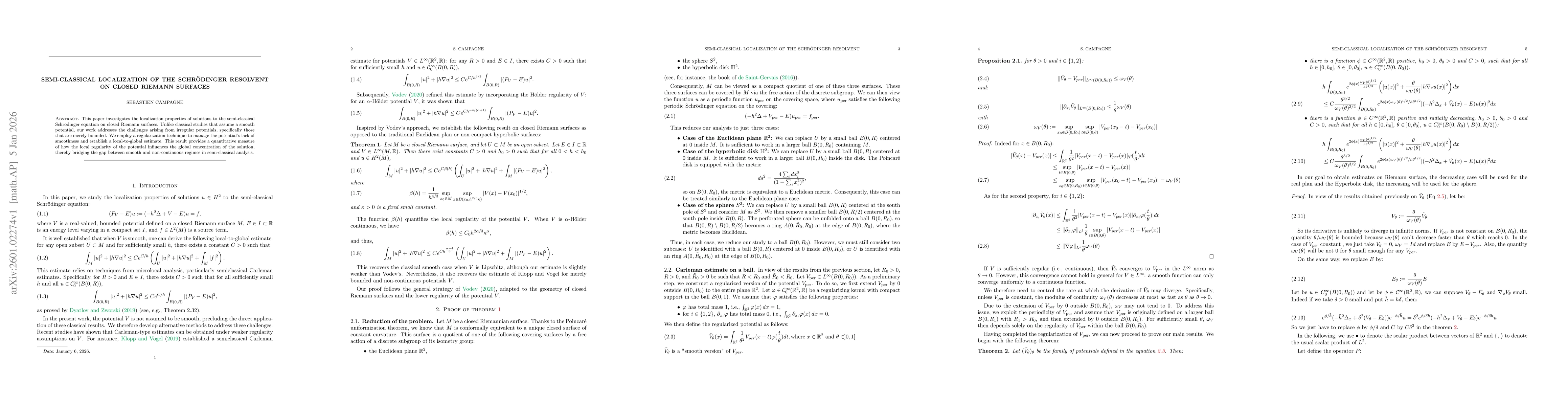 Thumbnail for Semi-Classical Localization of the Schrödinger Resolvent on Closed Riemann Surfaces