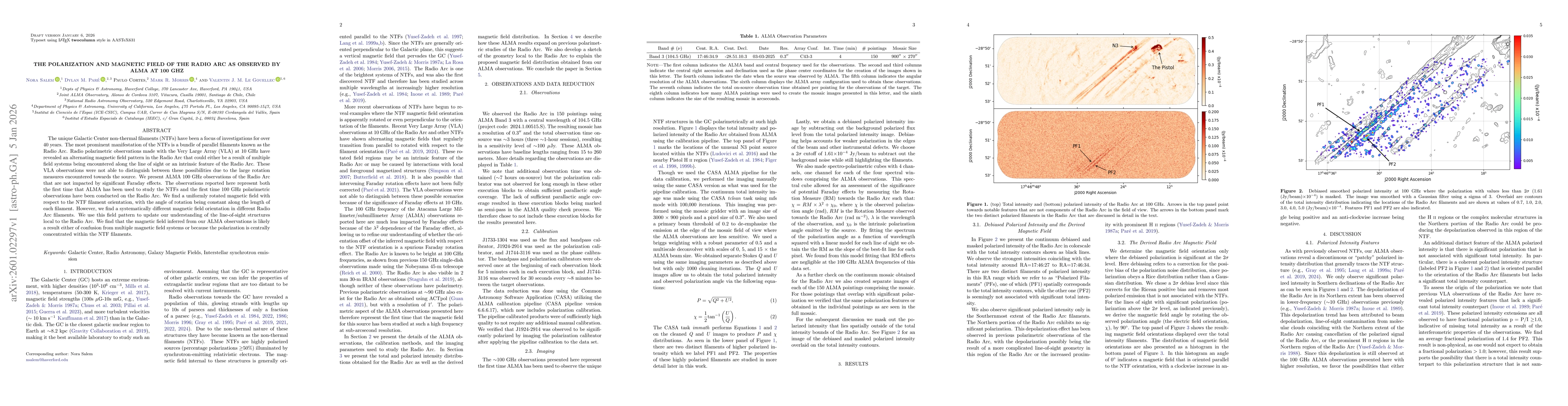 Thumbnail for The Polarization and Magnetic Field of the Radio Arc as Observed by ALMA at 100 GHz