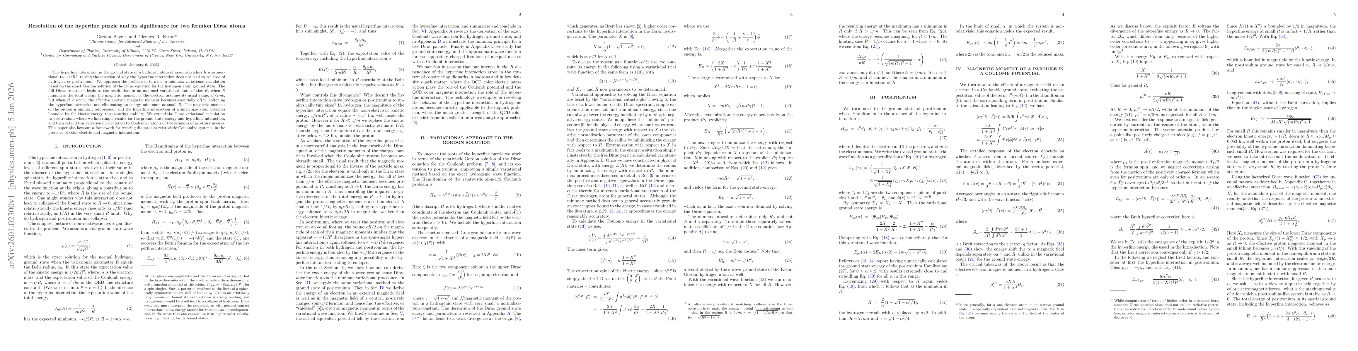 Thumbnail for Resolution of the hyperfine puzzle and its significance for two fermion Dirac atoms