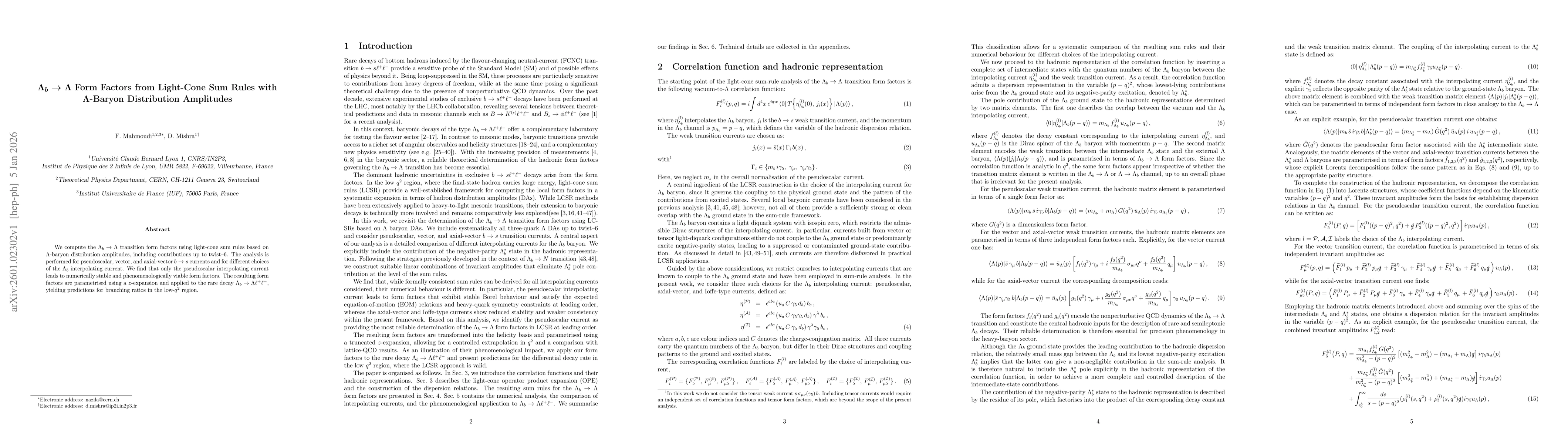 Thumbnail for $Λ_b \to Λ$ Form Factors from Light-Cone Sum Rules with $Λ$-Baryon Distribution Amplitudes