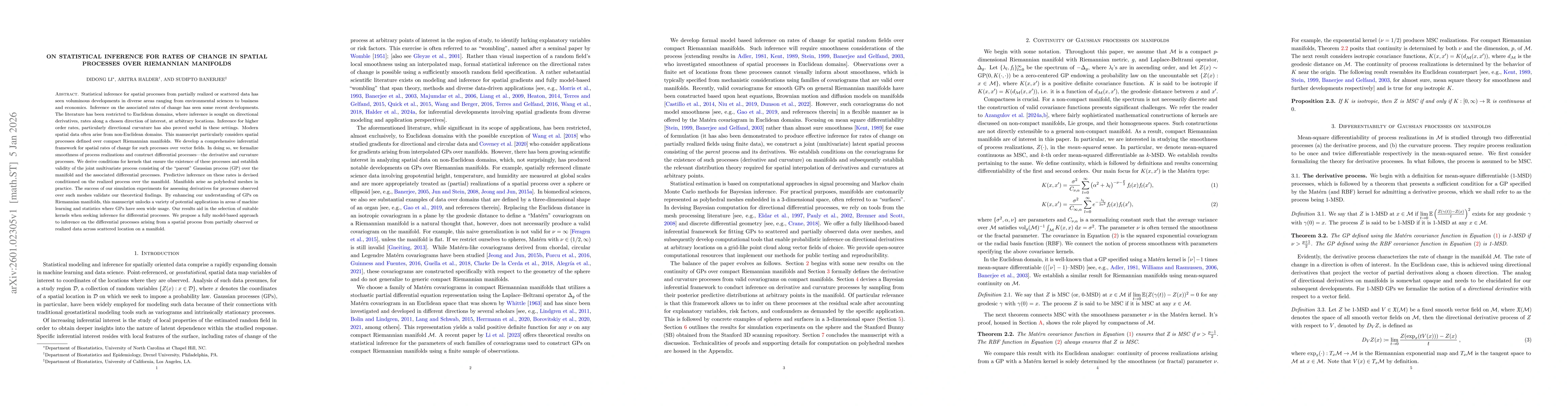 Thumbnail for On Statistical Inference for Rates of Change in Spatial Processes over Riemannian Manifolds