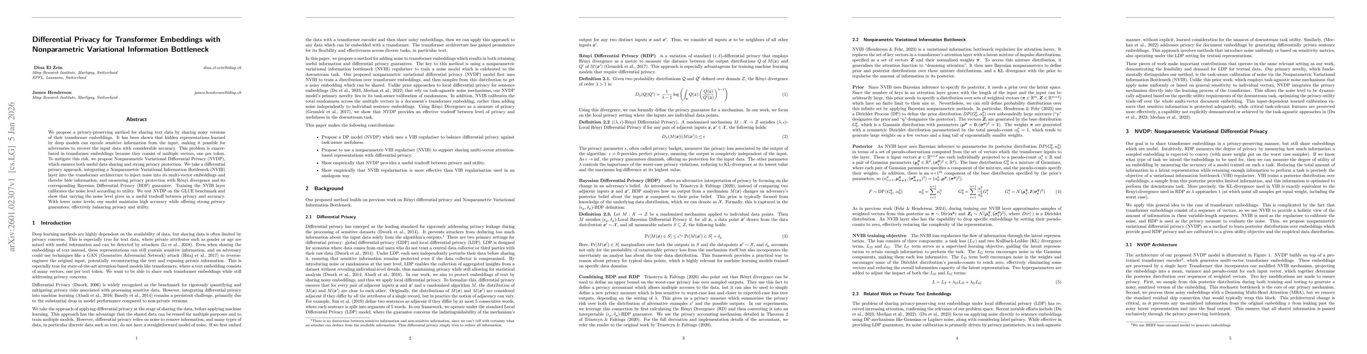 Thumbnail for Differential Privacy for Transformer Embeddings of Text with Nonparametric Variational Information Bottleneck