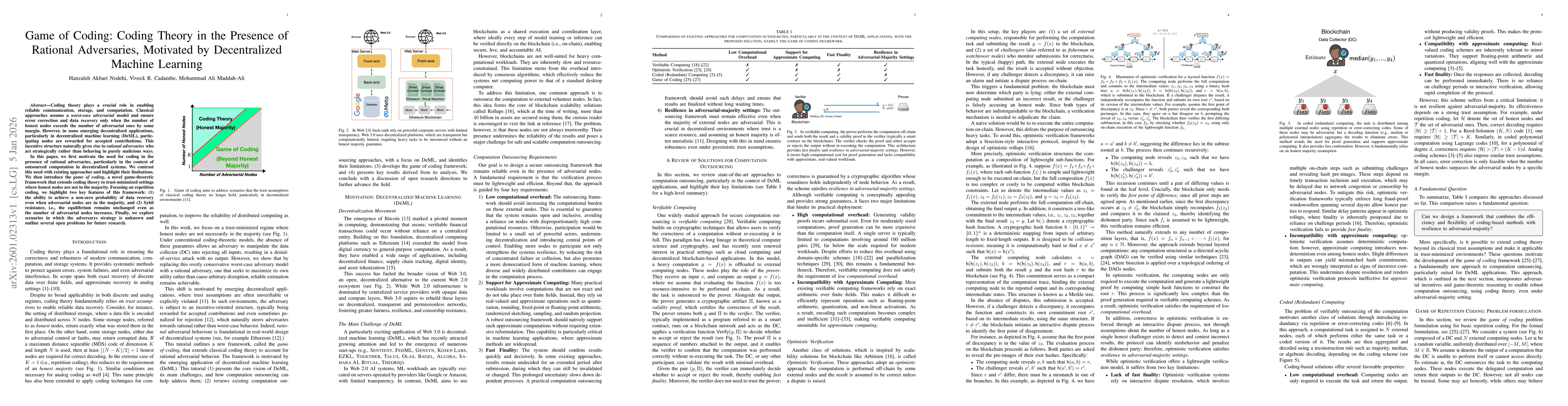 Thumbnail for Game of Coding: Coding Theory in the Presence of Rational Adversaries, Motivated by Decentralized Machine Learning