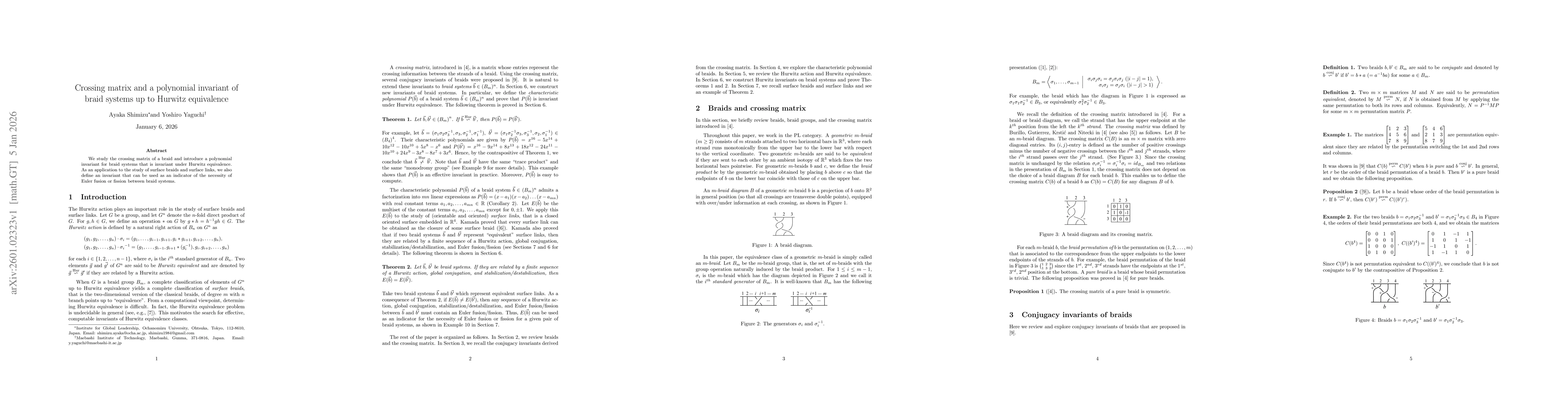 Thumbnail for Crossing matrix and a polynomial invariant of braid systems up to Hurwitz equivalence