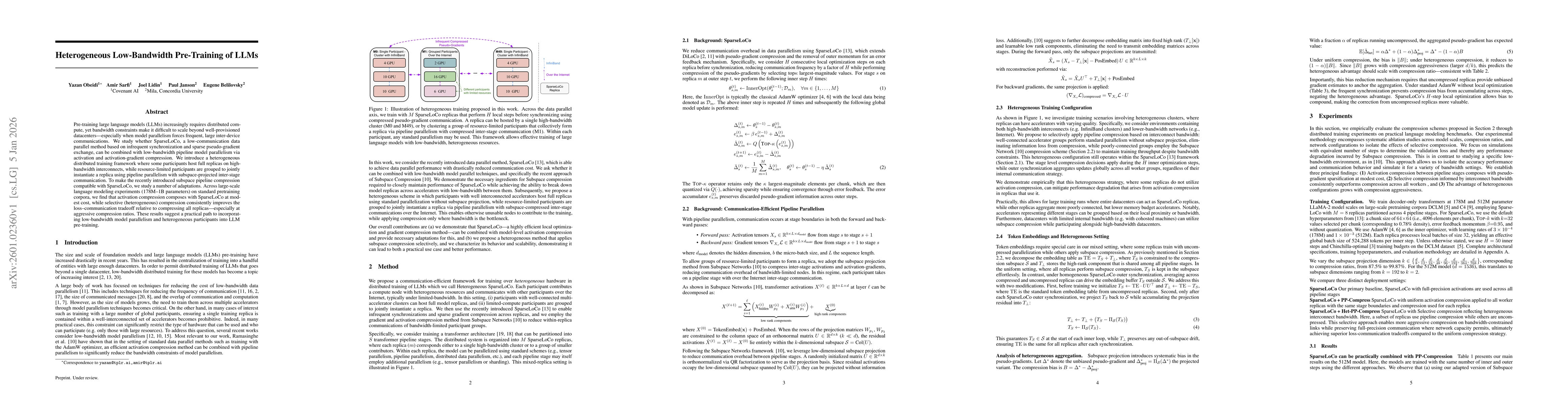 Thumbnail for Heterogeneous Low-Bandwidth Pre-Training of LLMs