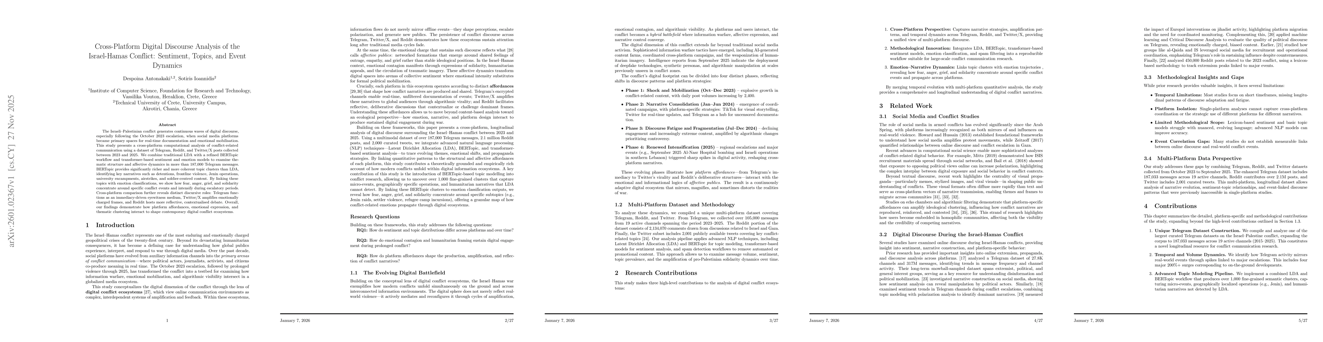 Thumbnail for Cross-Platform Digital Discourse Analysis of the Israel-Hamas Conflict: Sentiment, Topics, and Event Dynamics