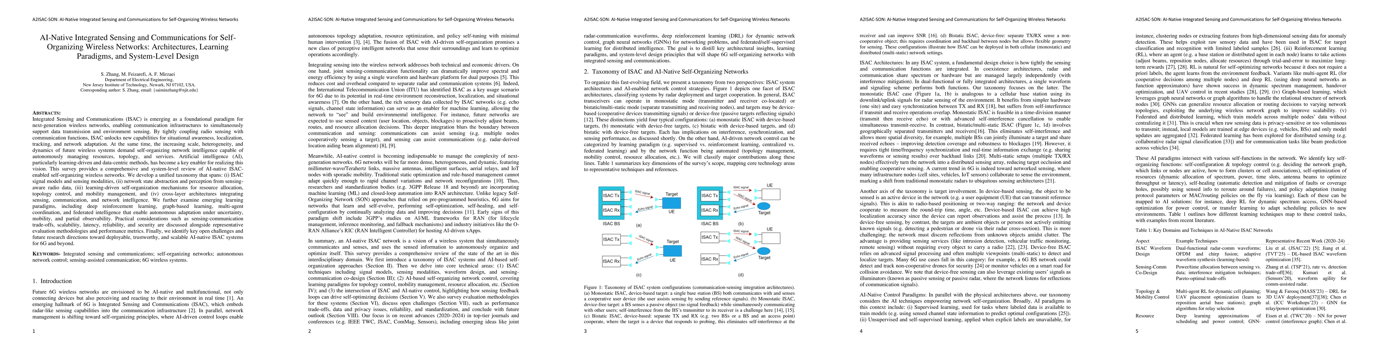 Thumbnail for AI-Native Integrated Sensing and Communications for Self-Organizing Wireless Networks: Architectures, Learning Paradigms, and System-Level Design