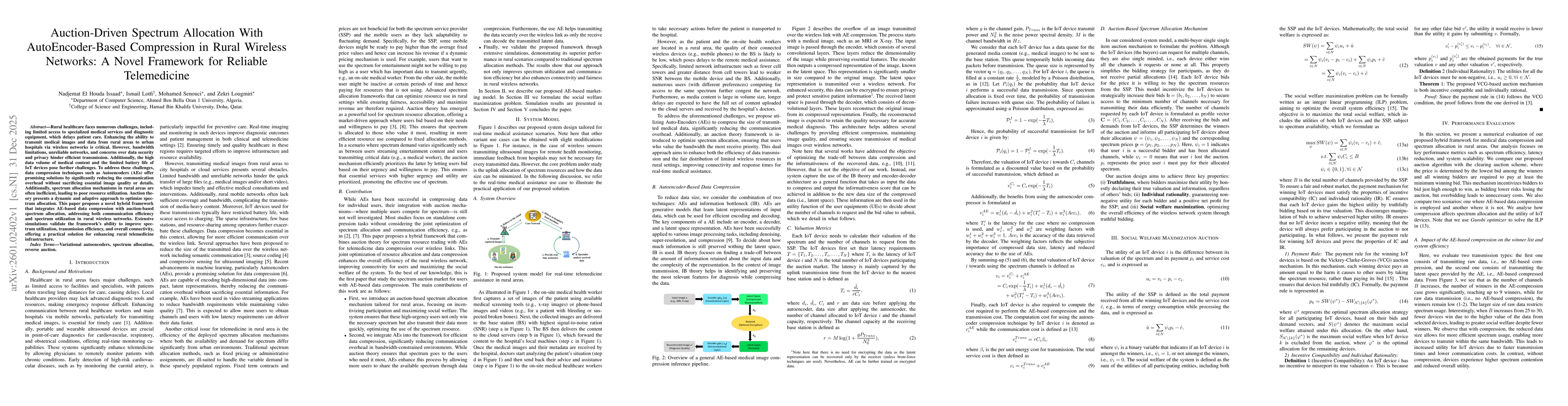Thumbnail for Auction-Driven Spectrum Allocation With AutoEncoder-Based Compression in Rural Wireless Networks: A Novel Framework for Reliable Telemedicine