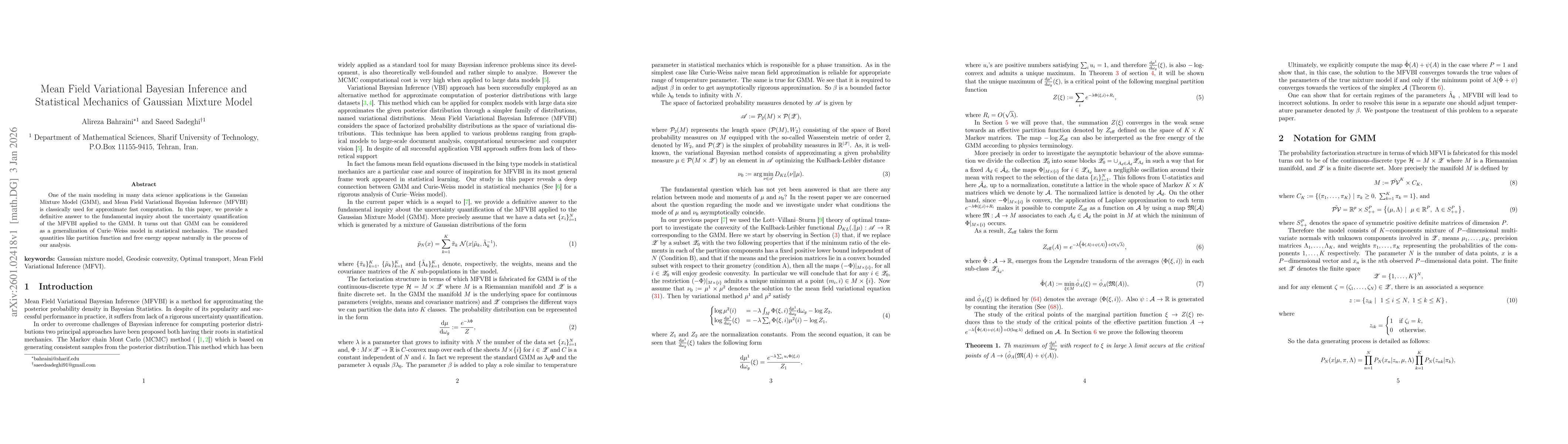 Thumbnail for Mean Field Variational Bayesian Inference and Statistical Mechanics of Gaussian Mixture Model