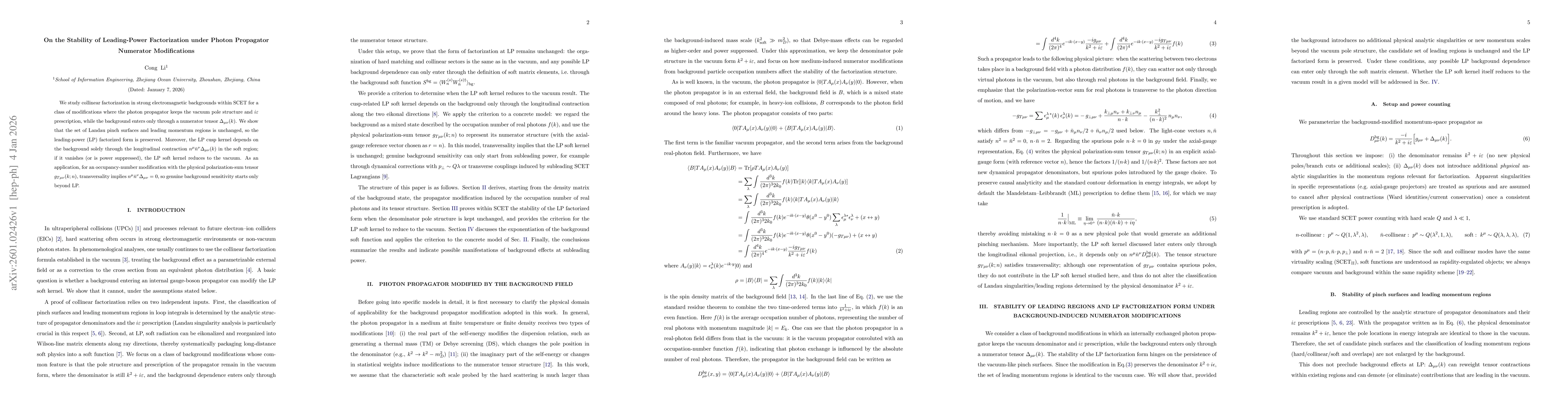 Thumbnail for On the Stability of Leading-Power Factorization under Photon Propagator Numerator Modifications