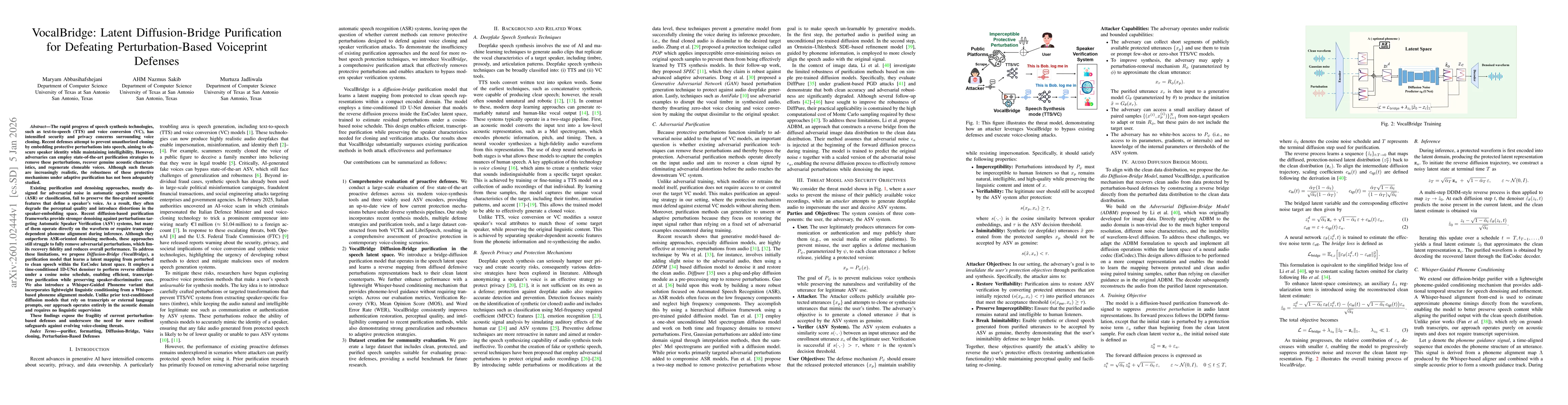 Thumbnail for VocalBridge: Latent Diffusion-Bridge Purification for Defeating Perturbation-Based Voiceprint Defenses