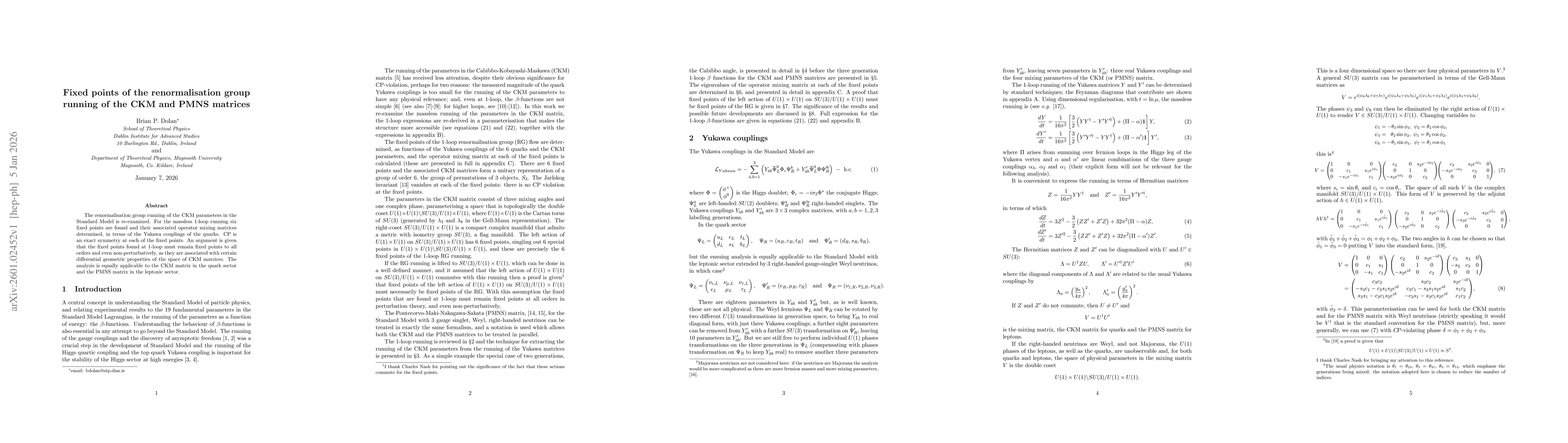 Thumbnail for Fixed points of the renormalisation group running of the CKM and PMNS matrices