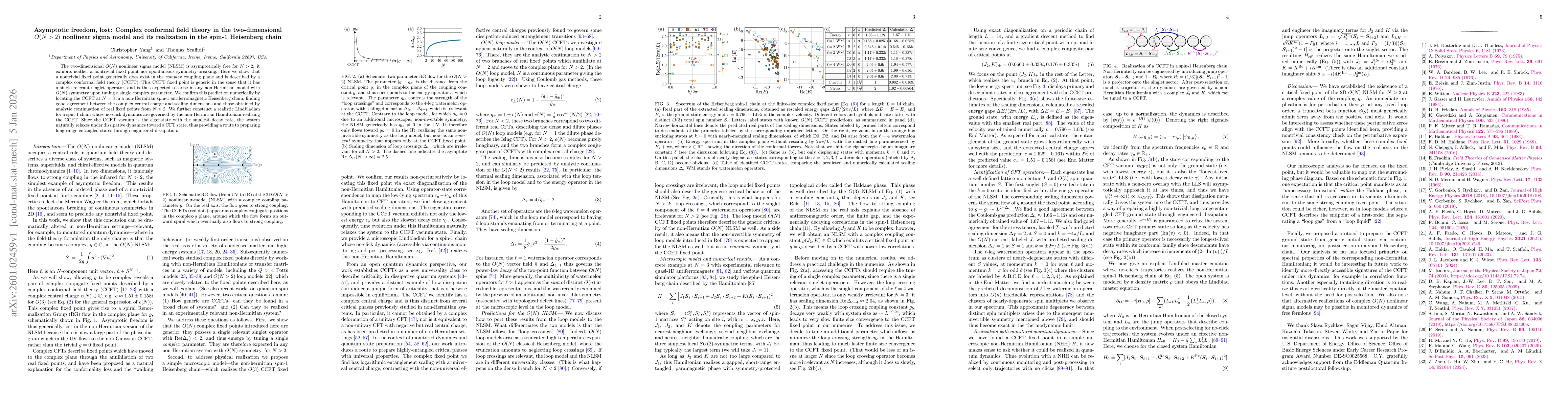 Thumbnail for Asymptotic freedom, lost: Complex conformal field theory in the two-dimensional $O(N>2)$ nonlinear sigma model and its realization in the spin-1 Heisenberg chain