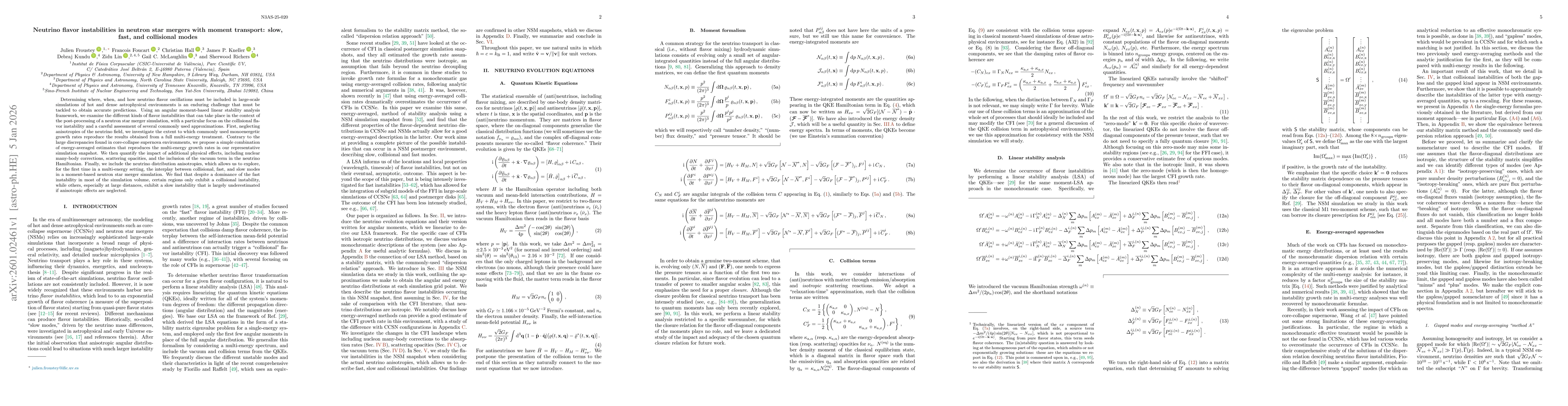 Thumbnail for Neutrino flavor instabilities in neutron star mergers with moment transport: slow, fast, and collisional modes