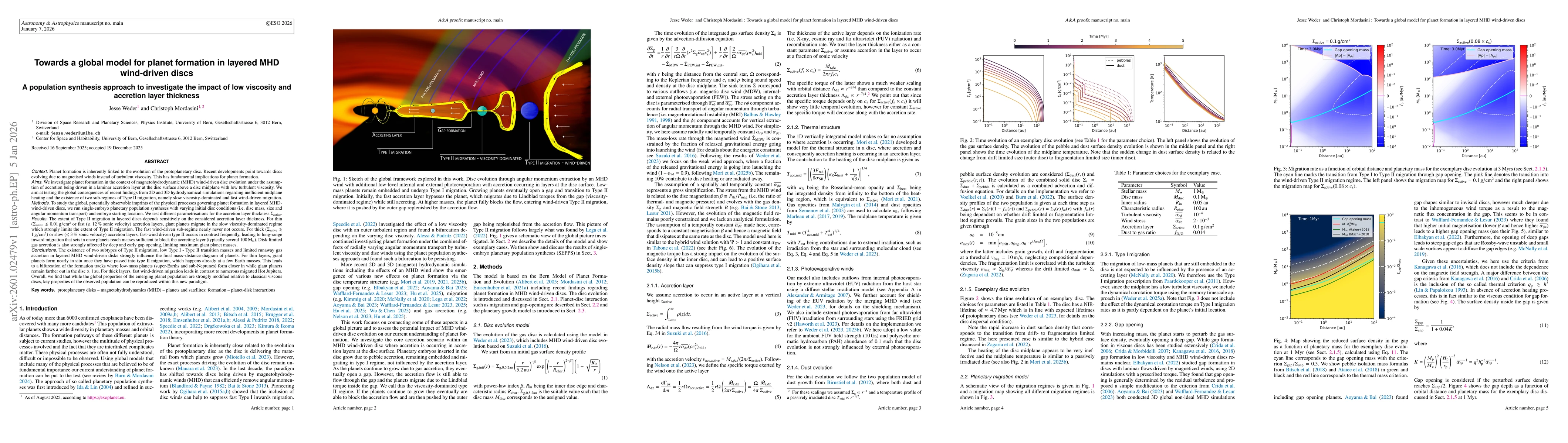 Thumbnail for Towards a global model for planet formation in layered MHD wind-driven discs: A population synthesis approach to investigate the impact of low viscosity and accretion layer thickness