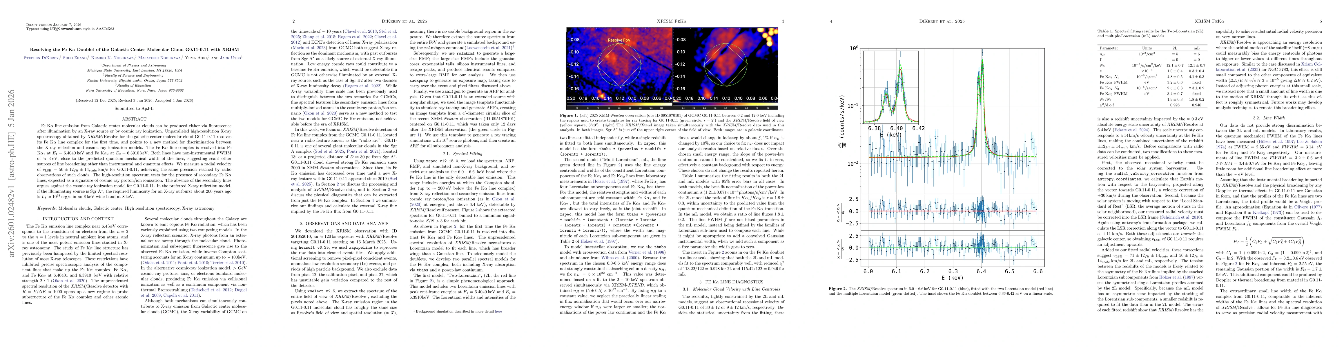Thumbnail for Resolving the Fe K$α$ Doublet of the Galactic Center Molecular Cloud G0.11-0.11 with XRISM