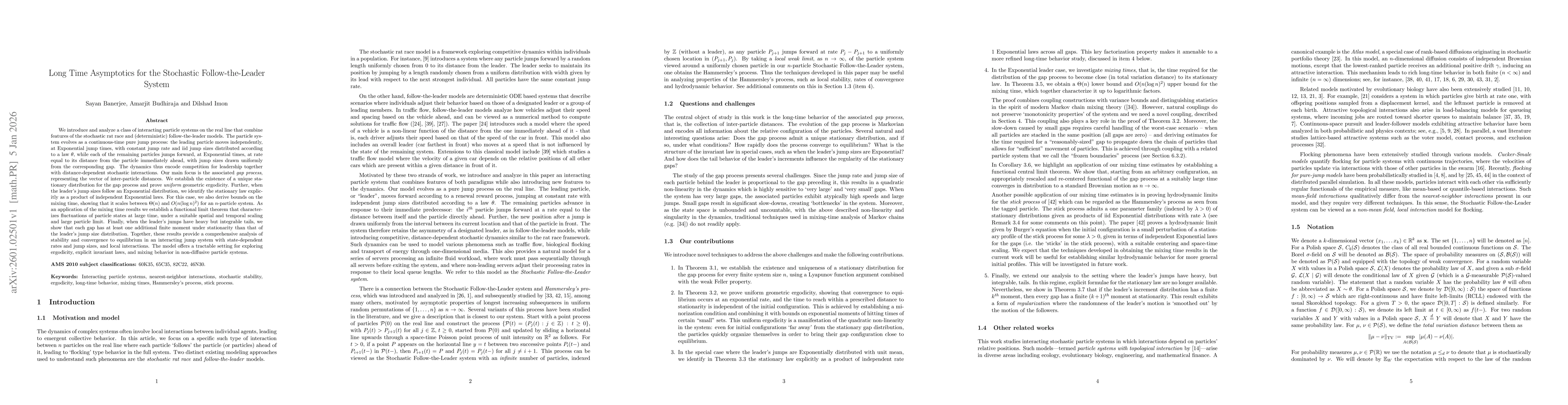 Thumbnail for Long Time Asymptotics for the Stochastic Follow-the-Leader System