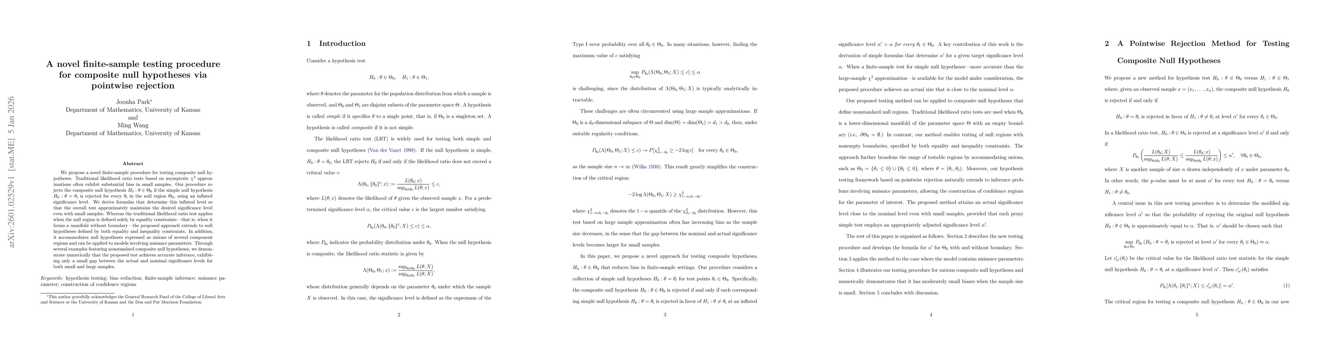 Thumbnail for A novel finite-sample testing procedure for composite null hypotheses via pointwise rejection