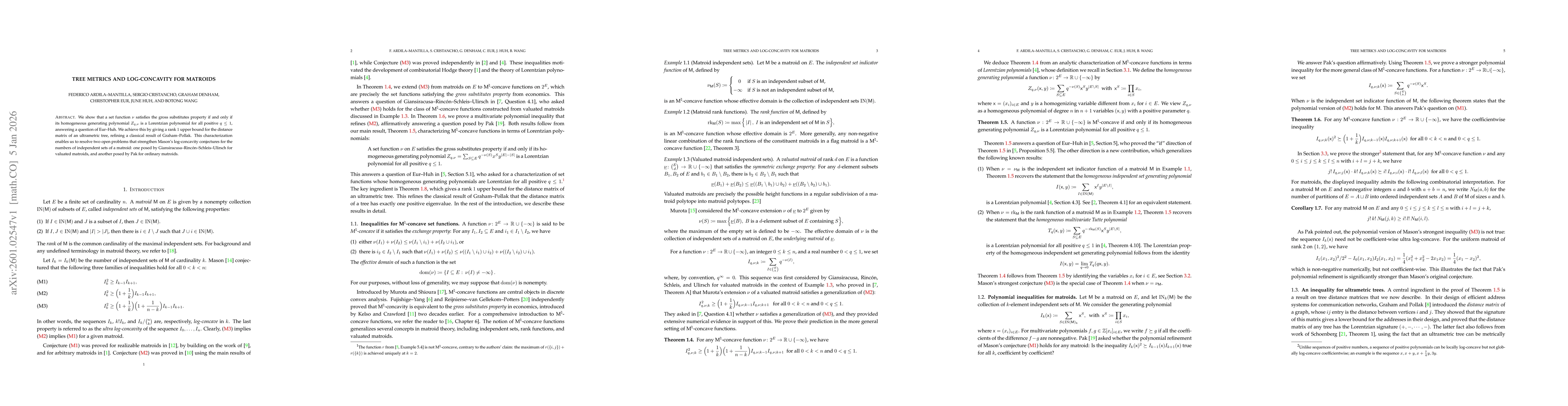 Thumbnail for Tree metrics and log-concavity for matroids