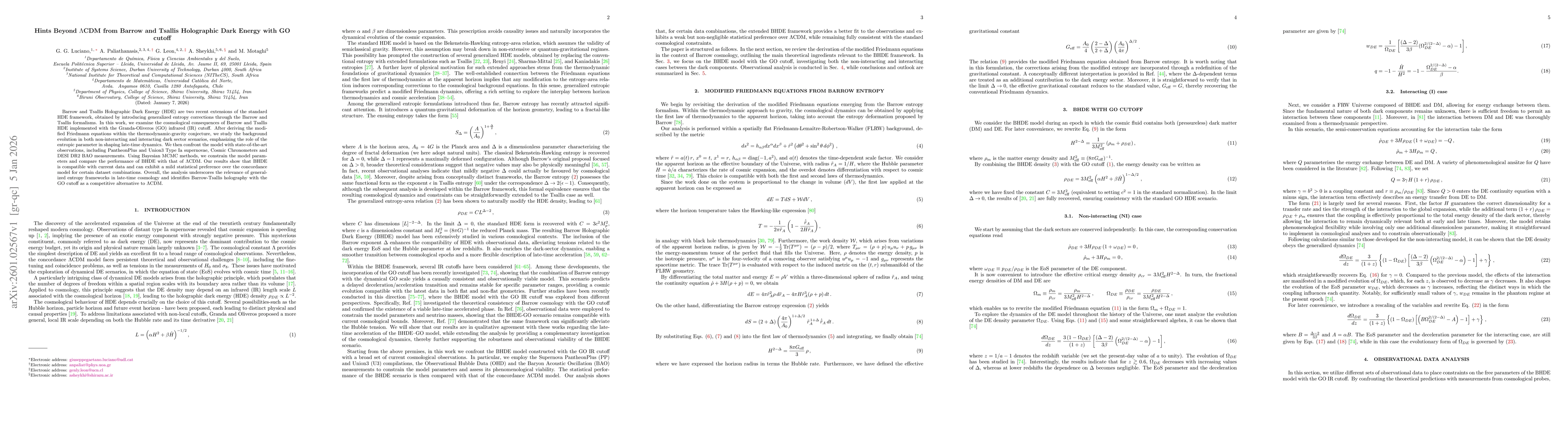 Thumbnail for Hints Beyond $Λ$CDM from Barrow and Tsallis Holographic Dark Energy with GO cutoff
