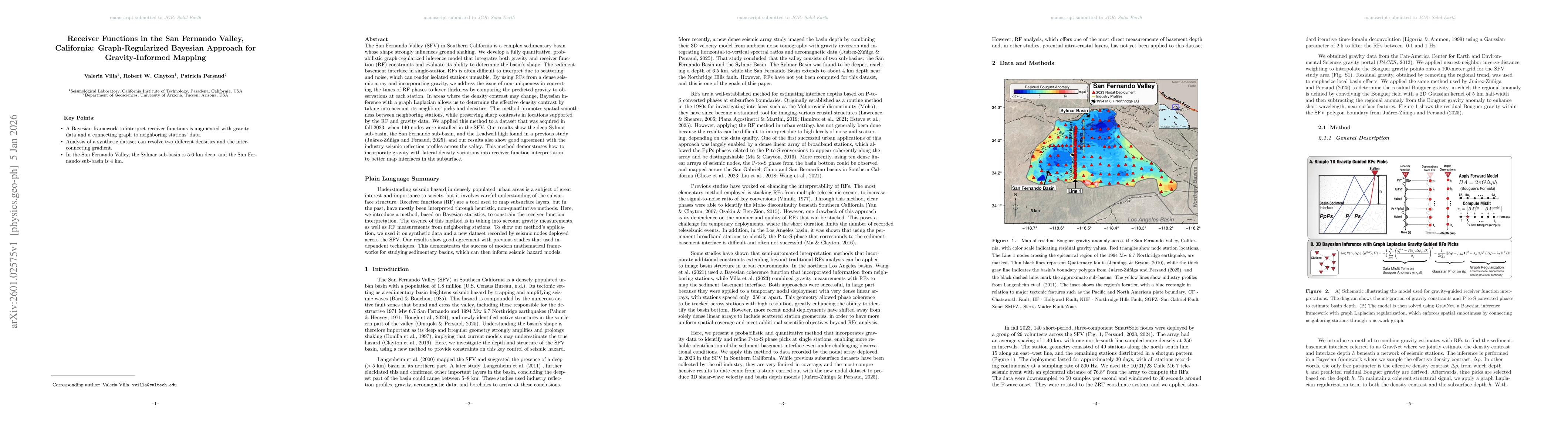 Thumbnail for Receiver Functions in the San Fernando Valley, California: Graph-Regularized Bayesian Approach for Gravity-Informed Mapping