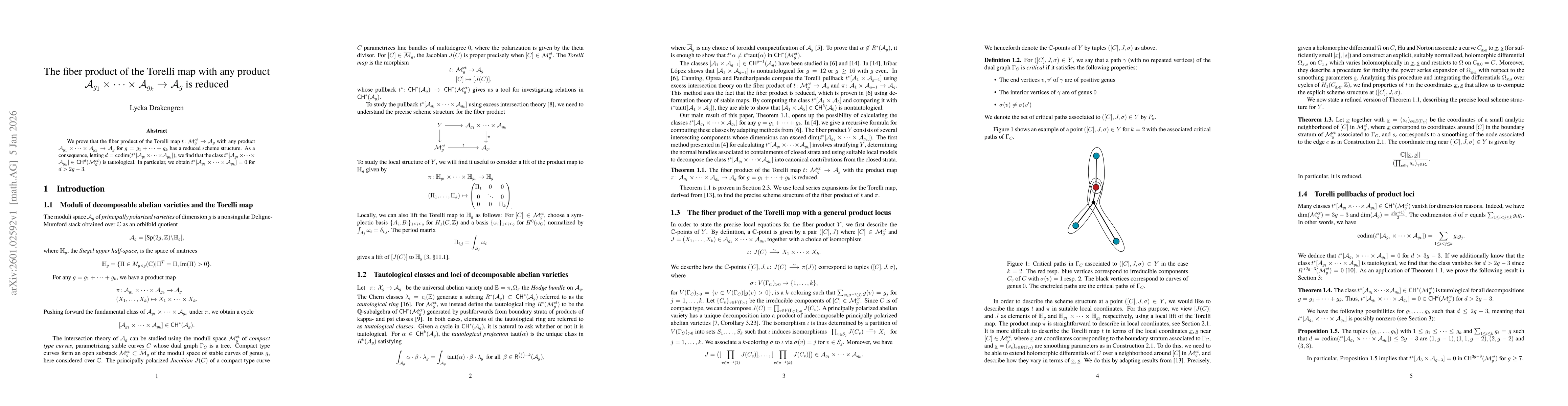 Thumbnail for The fiber product of the Torelli map with any product $\mathcal{A}_{g_1}\times \dots \times \mathcal{A}_{g_k}\to\mathcal{A}_g$ is reduced