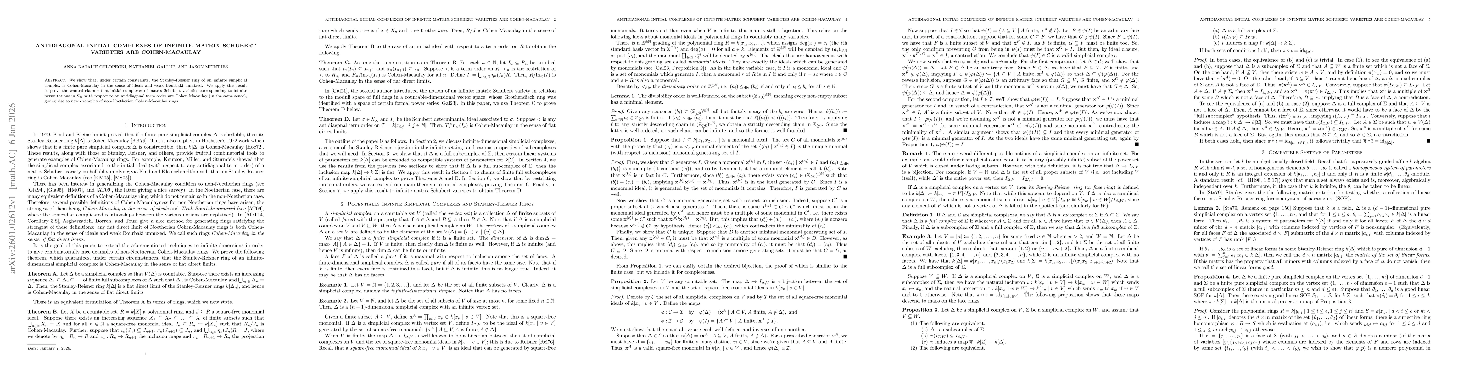 Thumbnail for Antidiagonal Initial Complexes of Infinite Matrix Schubert Varieties are Cohen-Macaulay