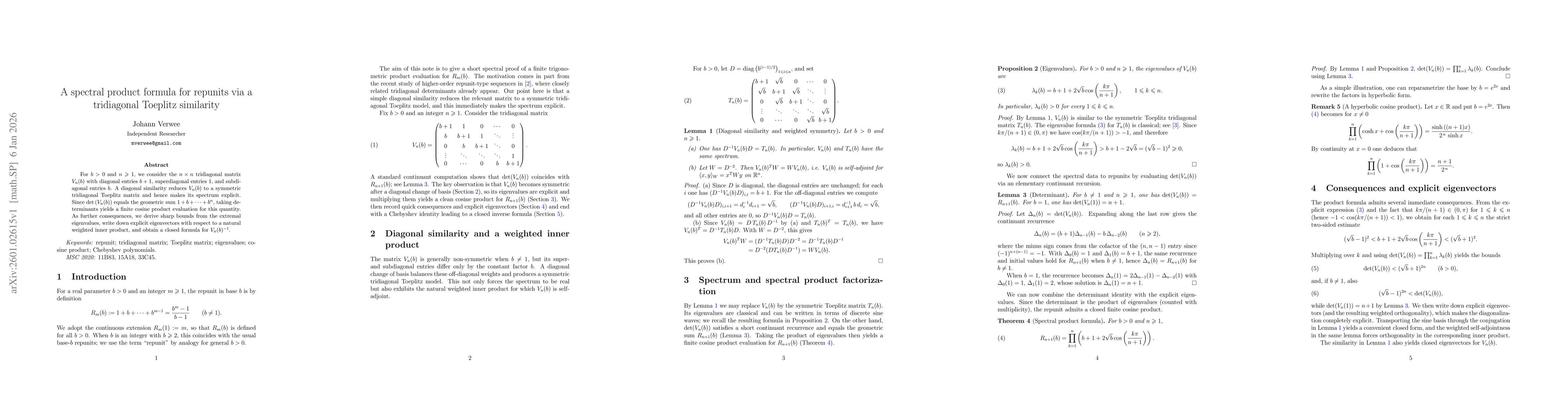 Thumbnail for A spectral product formula for repunits via a tridiagonal Toeplitz similarity