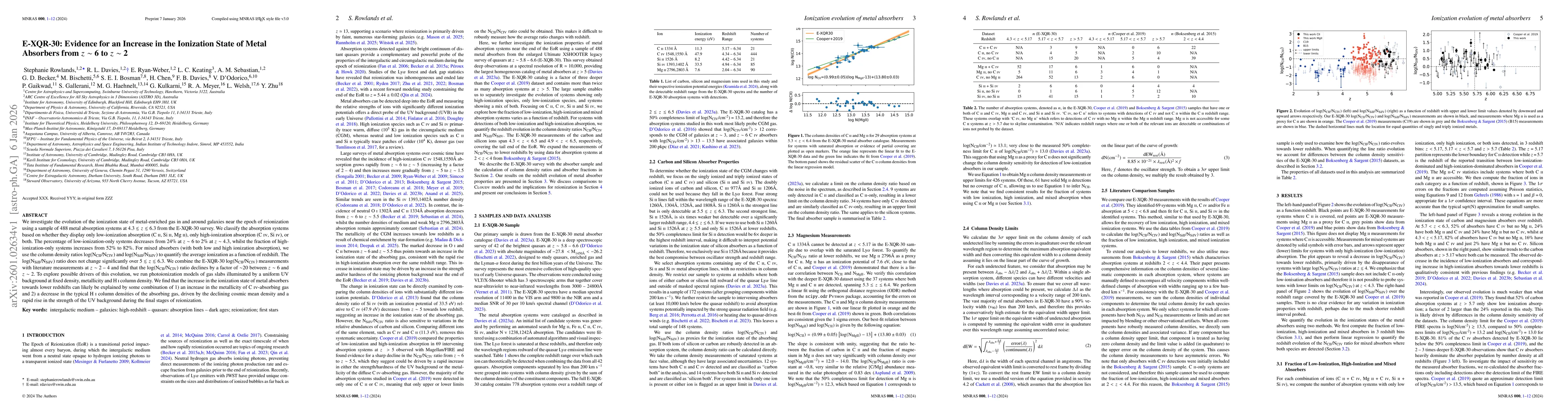 Thumbnail for E-XQR-30: Evidence for an Increase in the Ionization State of Metal Absorbers from z~6 to z~2