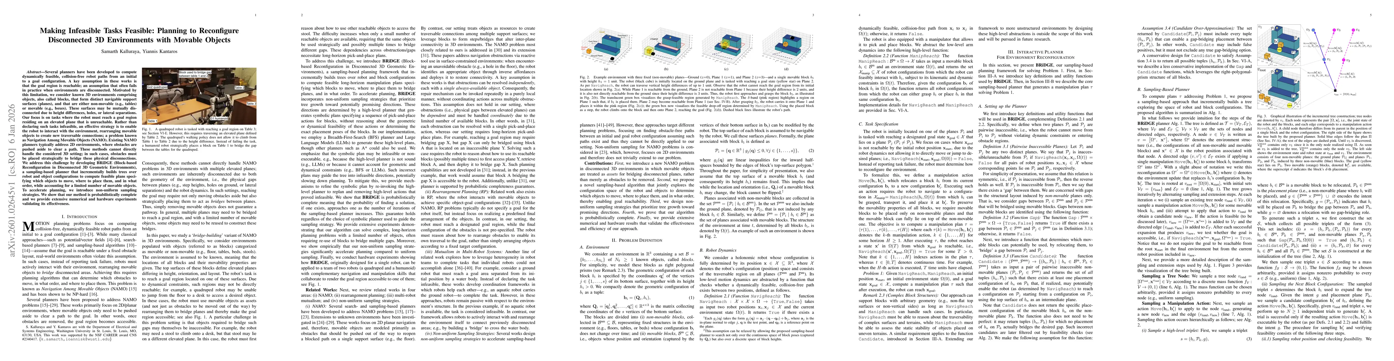 Thumbnail for Making Infeasible Tasks Feasible: Planning to Reconfigure Disconnected 3D Environments with Movable Objects