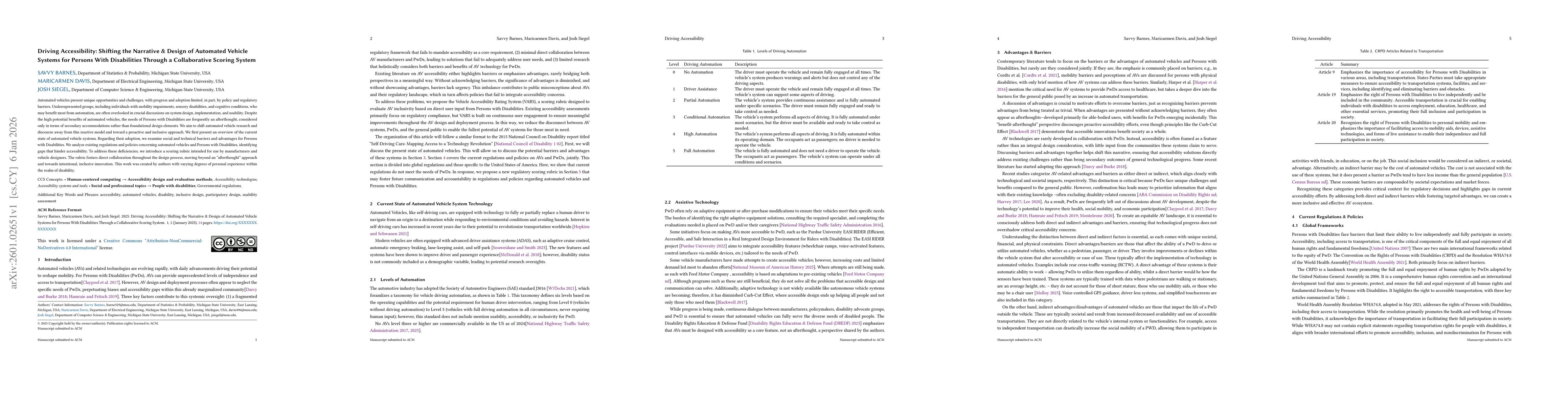 Thumbnail for Driving Accessibility: Shifting the Narrative & Design of Automated Vehicle Systems for Persons With Disabilities Through a Collaborative Scoring System