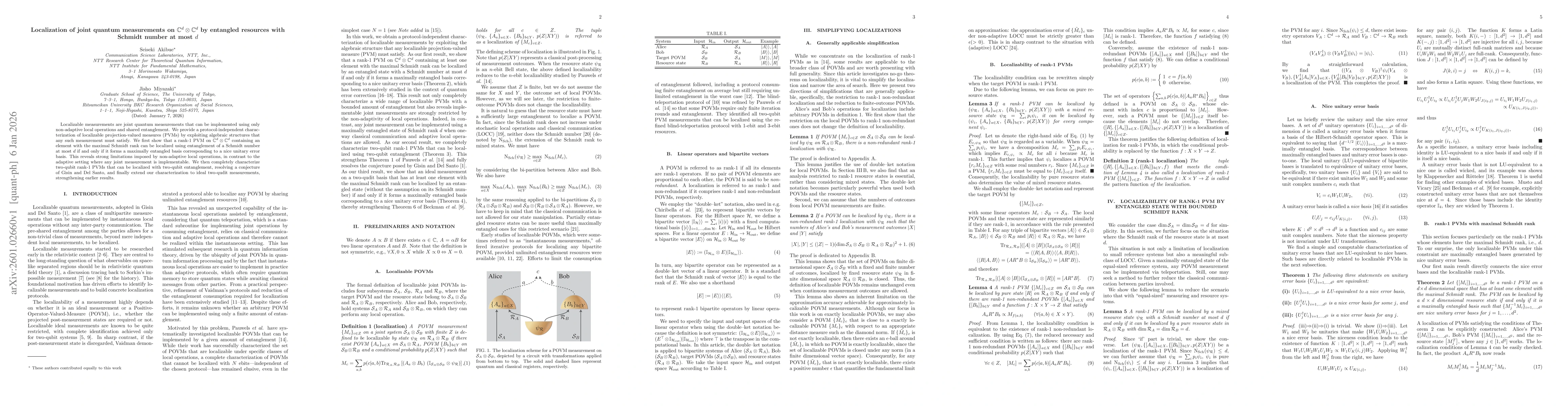 Thumbnail for Localization of joint quantum measurements on $\mathbb{C}^d \otimes \mathbb{C}^d$ by entangled resources with Schmidt number at most $d$