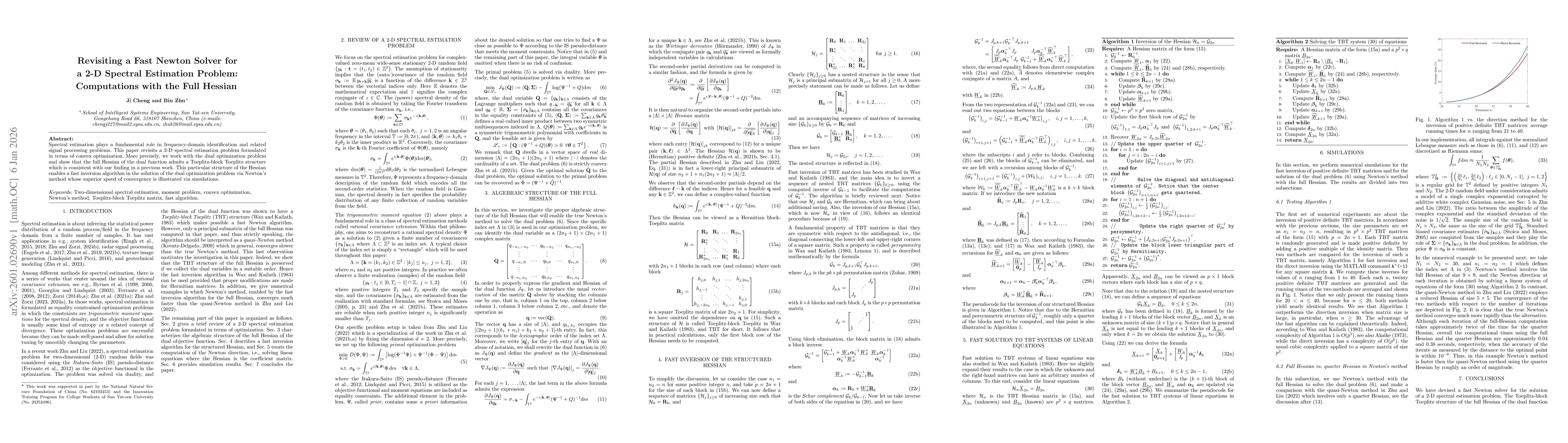 Thumbnail for Revisiting a Fast Newton Solver for a 2-D Spectral Estimation Problem: Computations with the Full Hessian