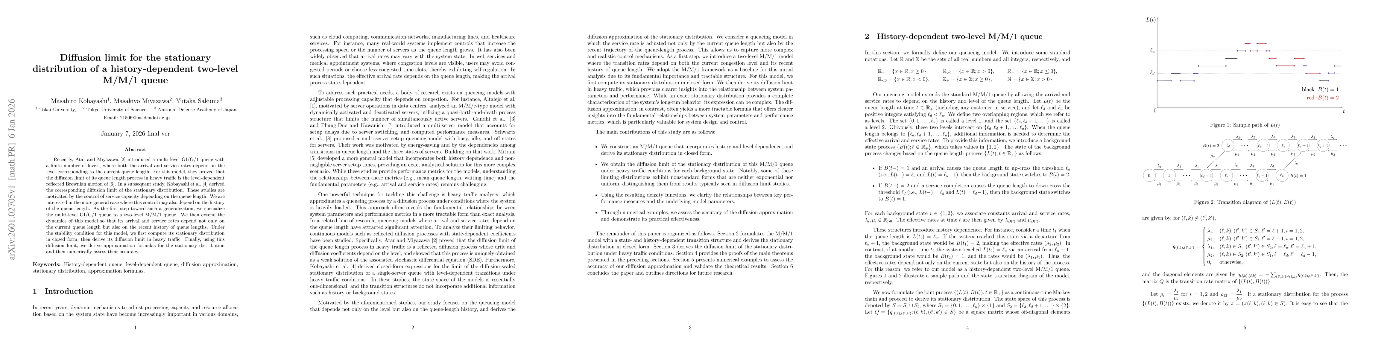Thumbnail for Diffusion limit for the stationary distribution of a history-dependent two-level M/M/1 queue