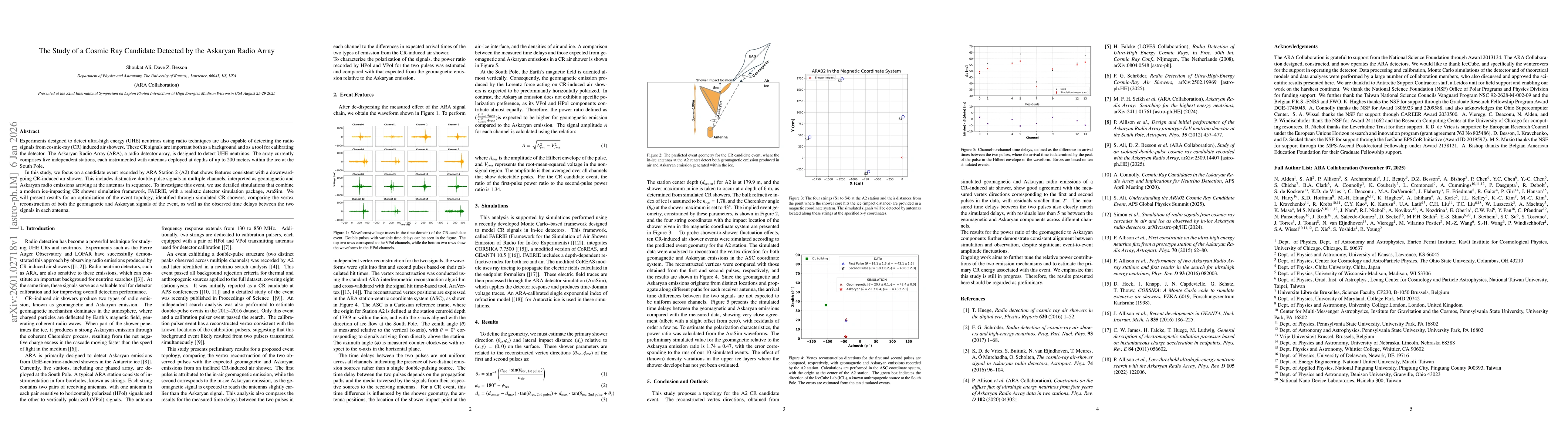 Thumbnail for The Study of a Cosmic Ray Candidate Detected by the Askaryan Radio Array