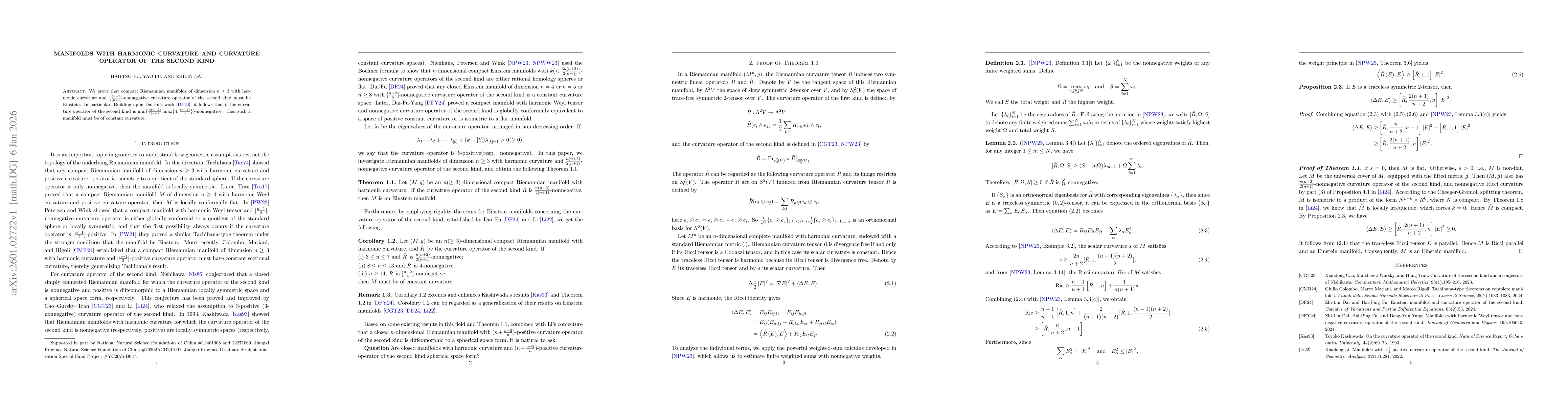 Thumbnail for Manifolds with harmonic curvature and curvature operator of the second kind