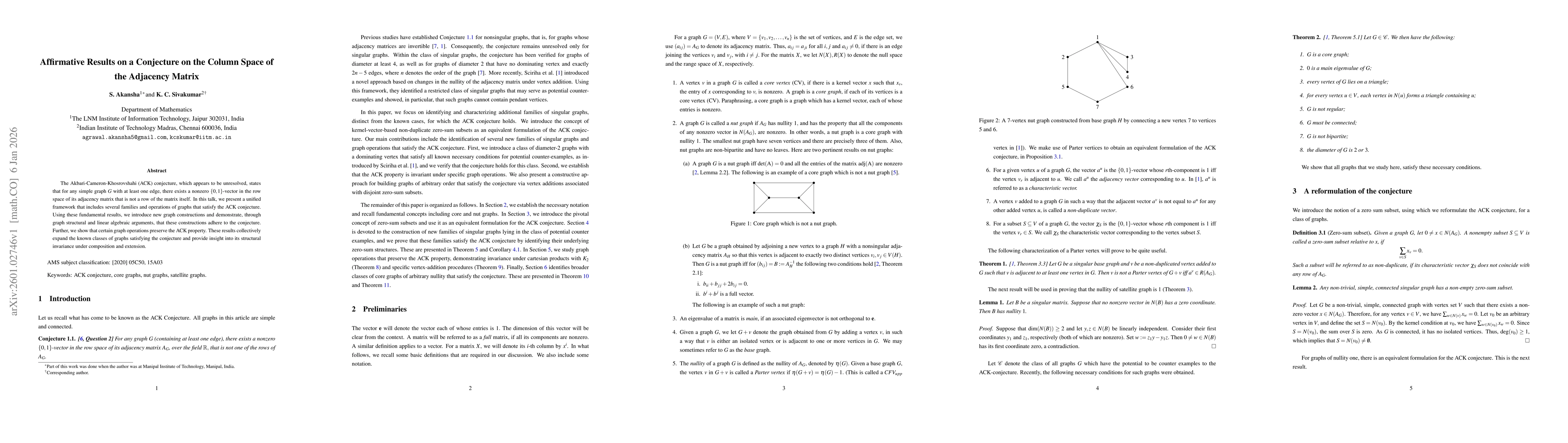 Thumbnail for Affirmative Results on a Conjecture on the Column Space of the Adjacency Matrix