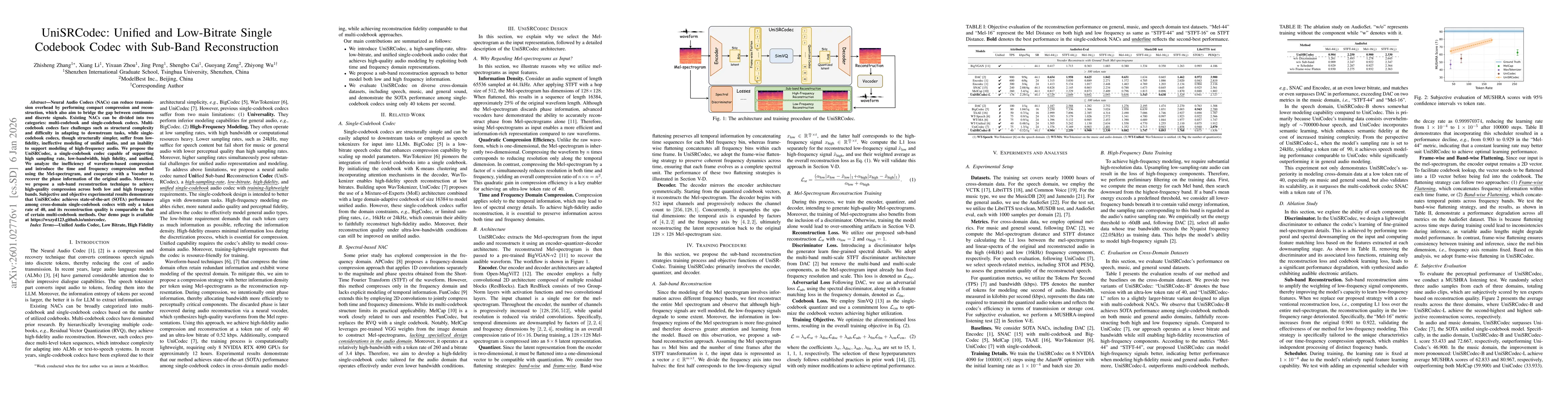 Thumbnail for UniSRCodec: Unified and Low-Bitrate Single Codebook Codec with Sub-Band Reconstruction