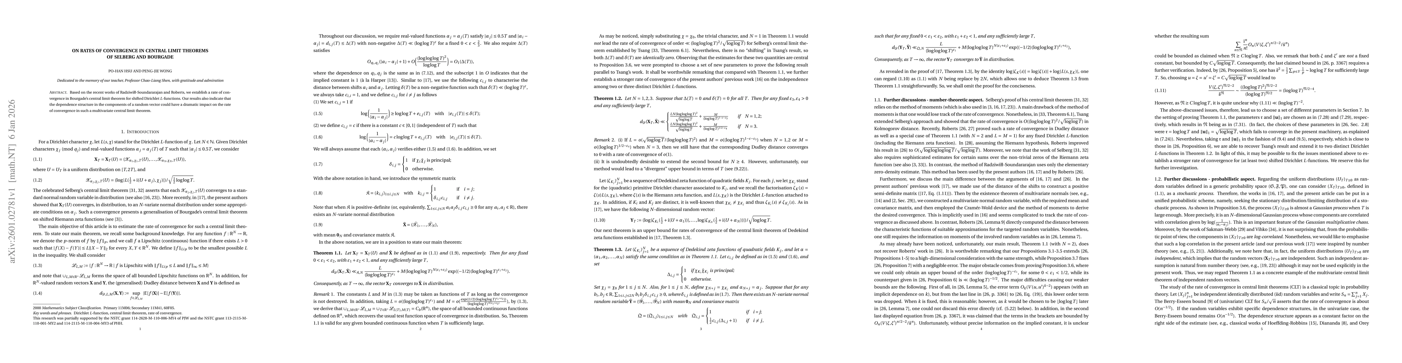 Thumbnail for On rates of convergence in central limit theorems of Selberg and Bourgade