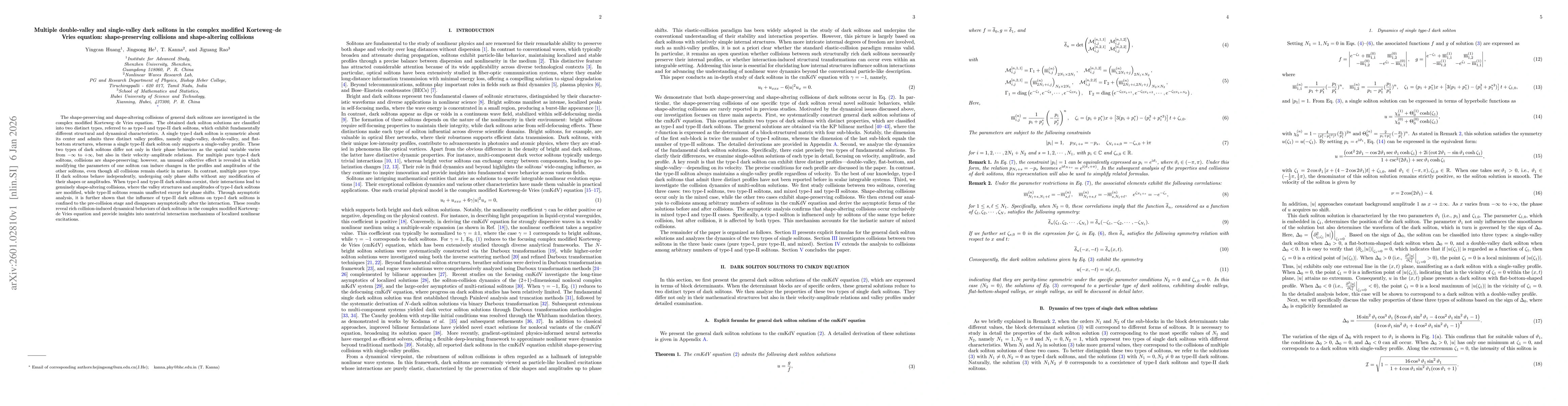 Thumbnail for Multiple double-valley and single-valley dark solitons in the complex modified Korteweg-de Vries equation: shape-preserving collisions and shape-altering collisions