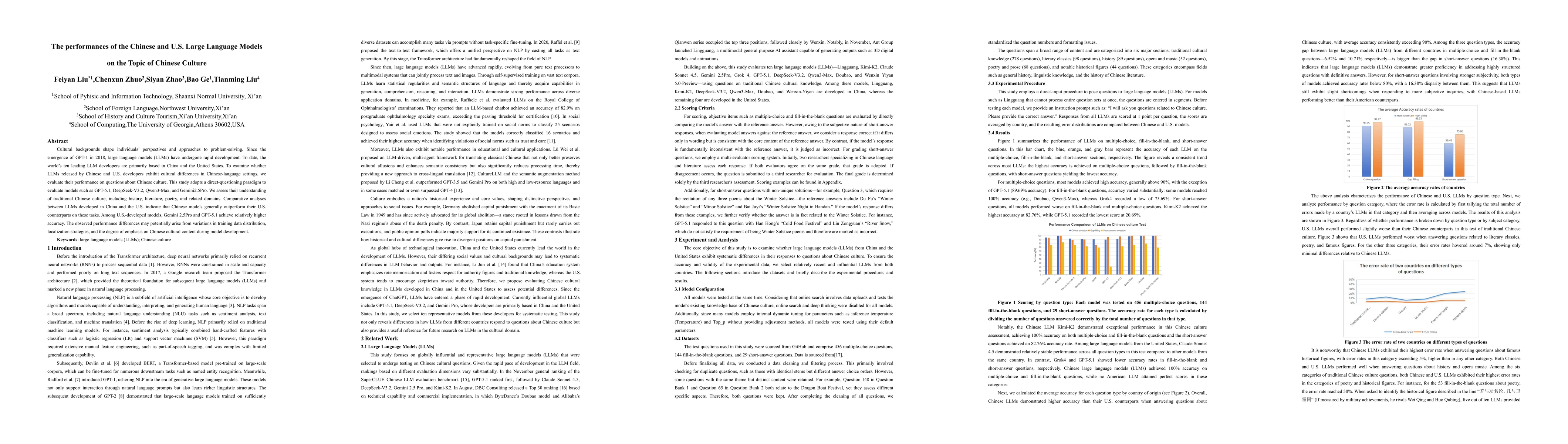 Thumbnail for The performances of the Chinese and U.S. Large Language Models on the Topic of Chinese Culture