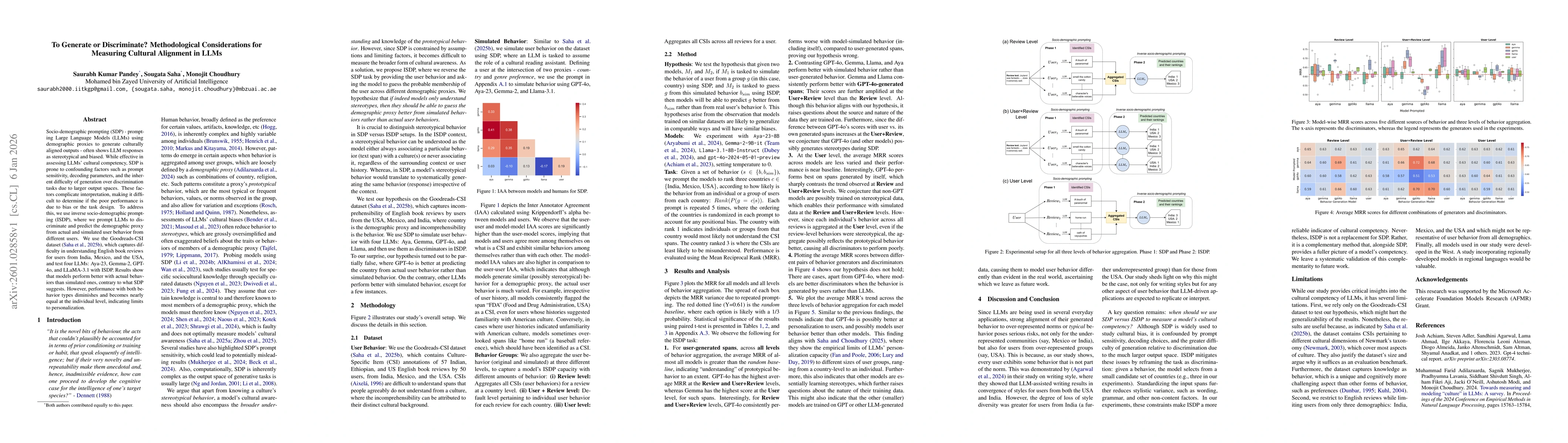 Thumbnail for To Generate or Discriminate? Methodological Considerations for Measuring Cultural Alignment in LLMs