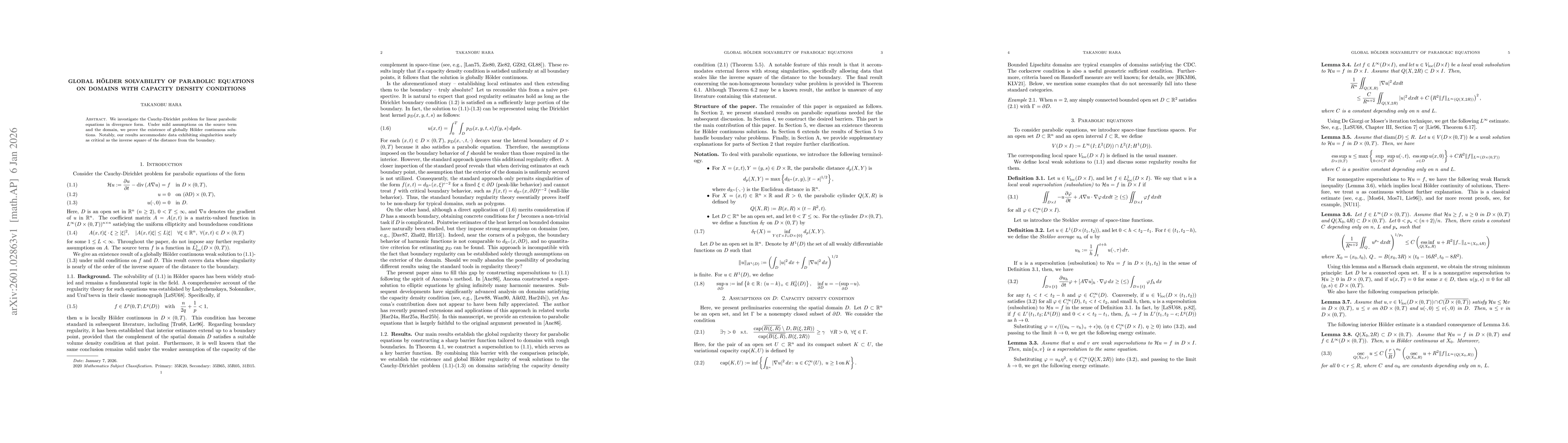 Thumbnail for Global Hölder Solvability of parabolic equations on domains with capacity density conditions
