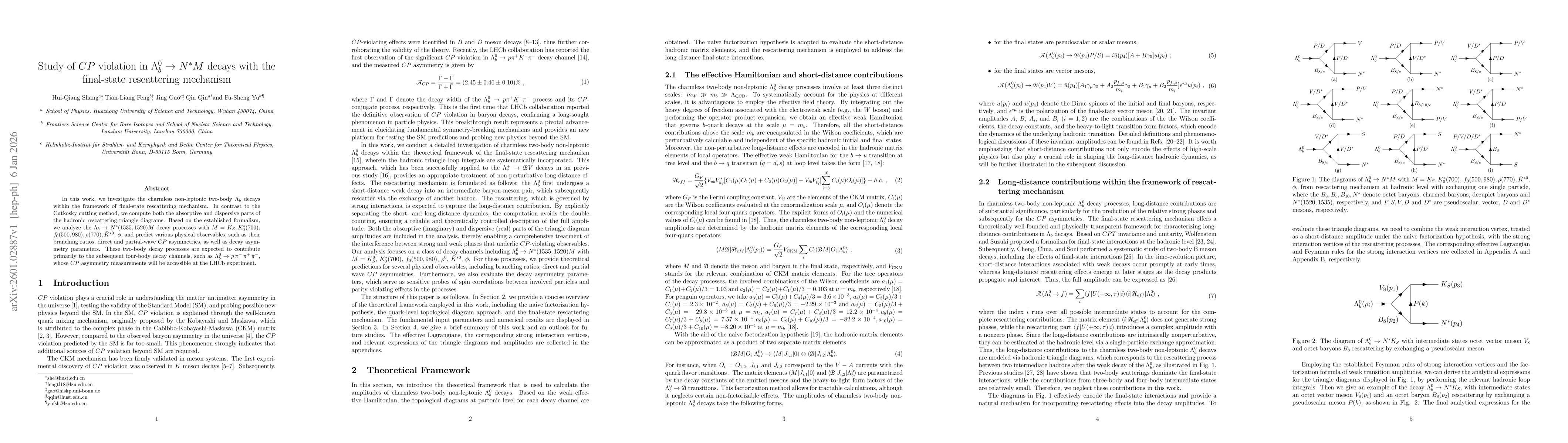 Thumbnail for Study of $CP$ violation in $Λ_b^0\rightarrow N^*M$ decays with the final-state rescattering mechanism
