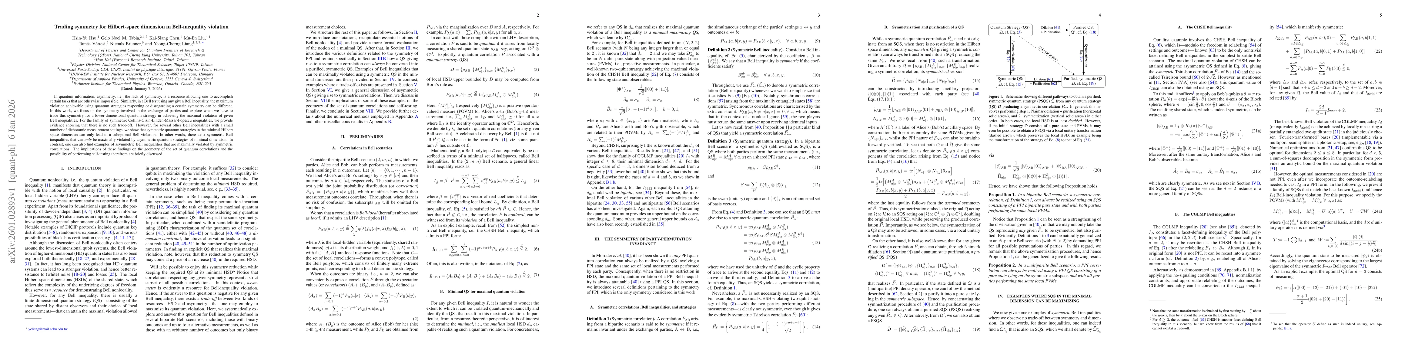 Thumbnail for Trading symmetry for Hilbert-space dimension in Bell-inequality violation