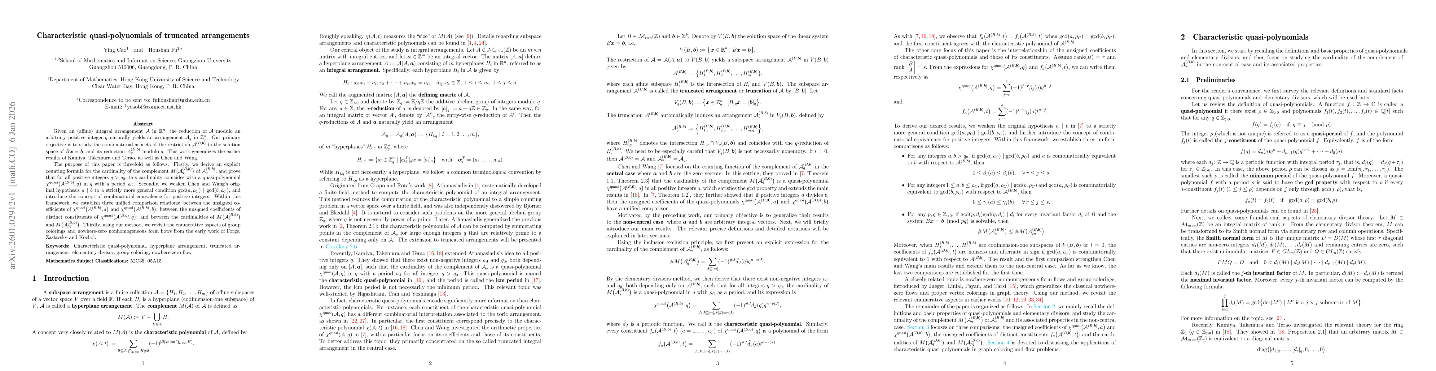 Thumbnail for Characteristic quasi-polynomials of truncated arrangements