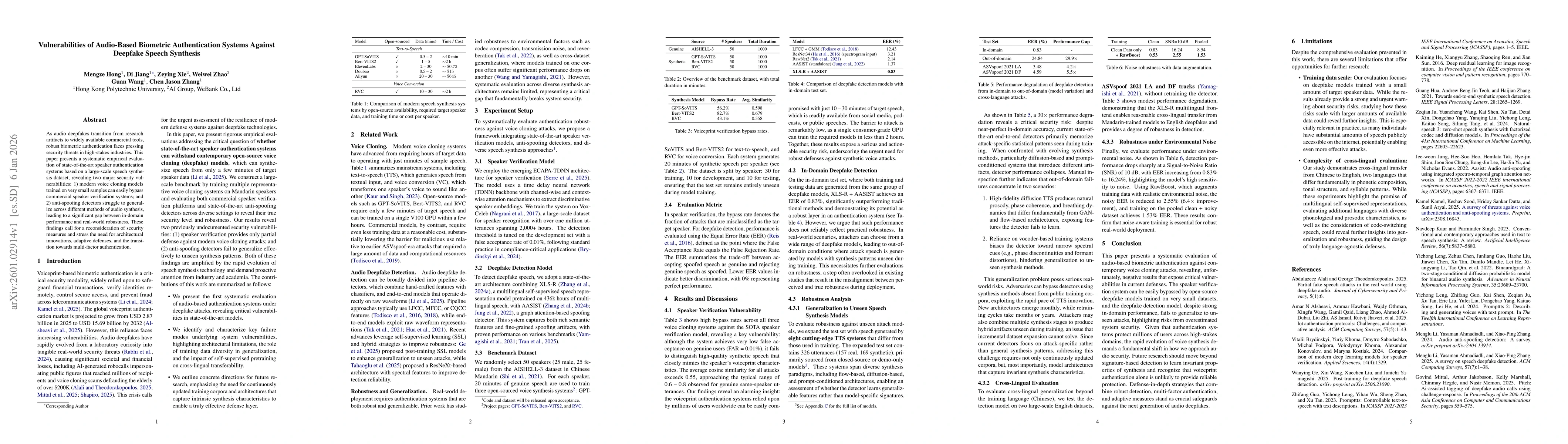 Thumbnail for Vulnerabilities of Audio-Based Biometric Authentication Systems Against Deepfake Speech Synthesis
