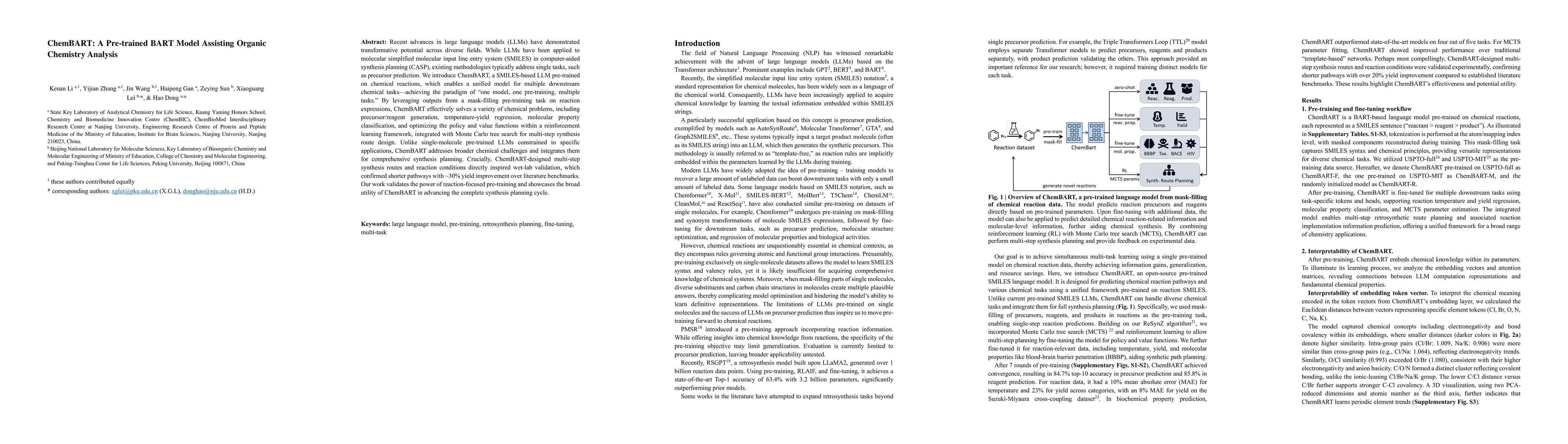 Thumbnail for ChemBART: A Pre-trained BART Model Assisting Organic Chemistry Analysis