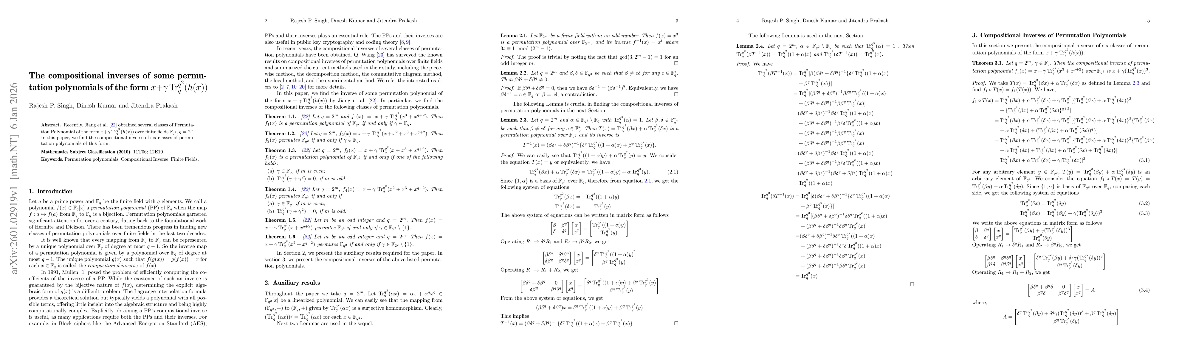 Thumbnail for The compositional inverses of some permutation polynomials of the form $x+γ\operatorname{Tr}_q^{q^2}(h(x))$