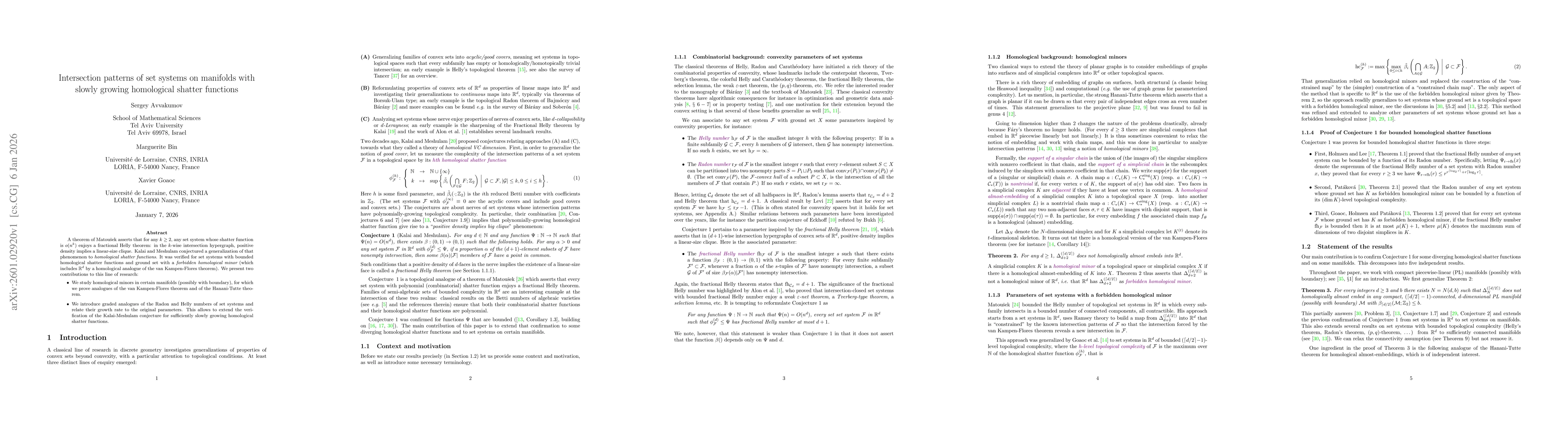 Thumbnail for Intersection patterns of set systems on manifolds with slowly growing homological shatter functions